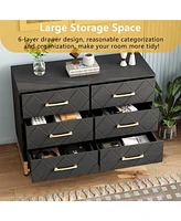 6 Drawers Dresser for Bedroom, Tv Stand Dressers Chest of Drawers for Living Room Hallway Entryway