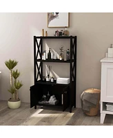 Bathroom Storage Cabinet with Open Shelves & Double Doors Modern Organizer