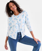 Style & Co Women's Printed Crewneck Button-Front Cardigan