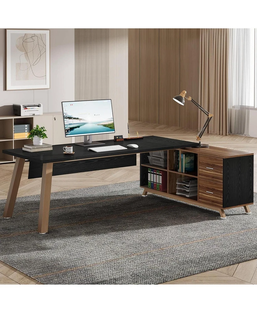 Tribesigns 71-Inch Executive Desk, L-Shaped Desk with 55-Inch Cabinet, Large Office Storage Shelves, Modern Computer for Home