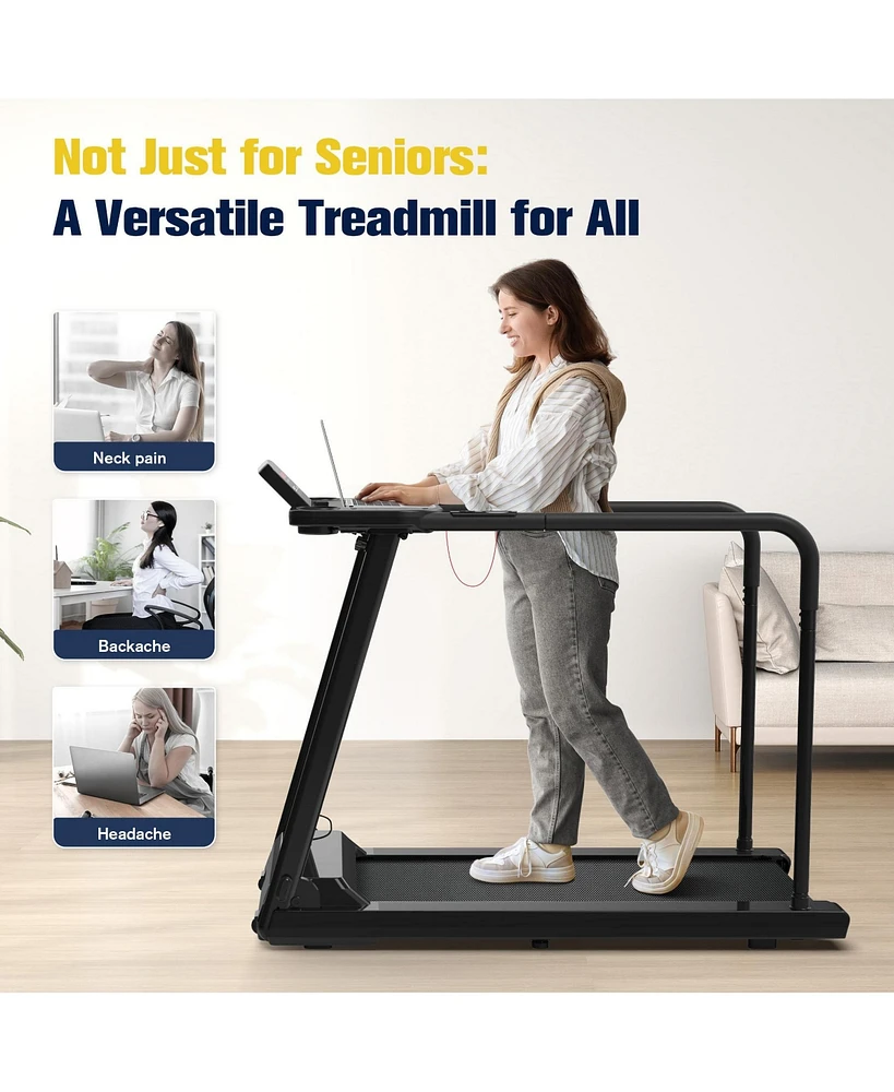 Redliro Walking Treadmill for Seniors with Long Handrails 300 lbs Capacity Recovery Fitness Exercise Machine Heart Rate Sensor with Desk & Cup Holder