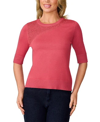 Melissa Paige Women's Lace-Panel Elbow-Sleeve Sweater