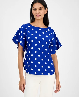 Anne Klein Women's Printed Short-Sleeve Boat-Neck Top