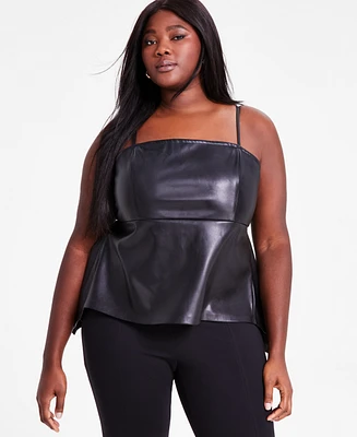 Bar Iii Trendy Plus Size Faux-Leather Peplum Top, Exclusively at Macy's