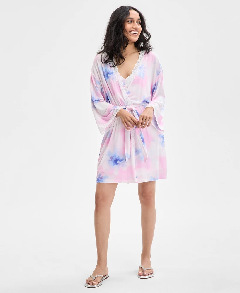 I.n.c. International Concepts Women's Lace-Trim Knit Wrap Robe, Exclusively at Macy's