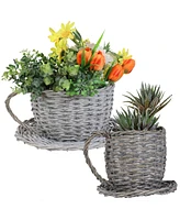 Willow Wicker Coffee Cup Indoor Planters - Gray - Set of 2