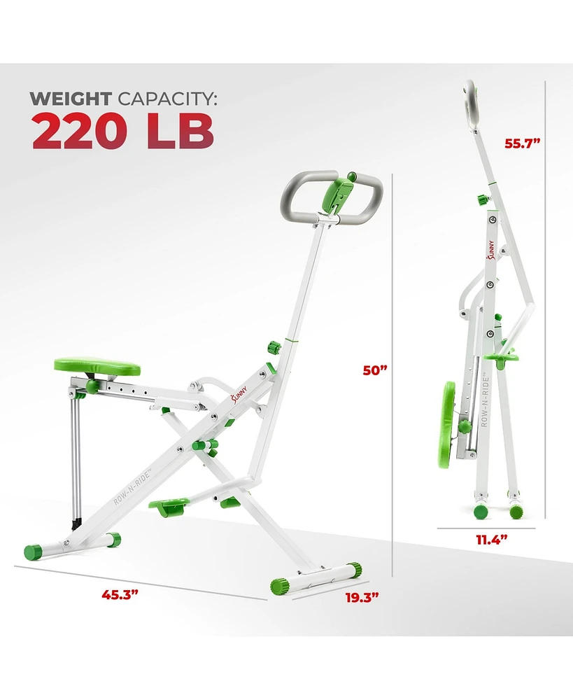 Sunny Health & Fitness Smart Green Upright Row-n-Ride & Squat Assist Machine w Free SunnyFit App via Bluetooth