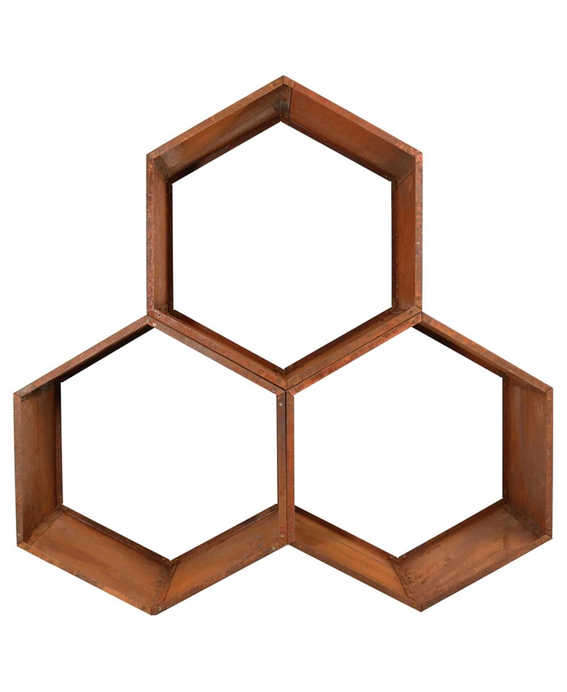 Indoor/Outdoor Heavy-Duty Steel Hexagon Honeycomb Fire Pit or Fireplace Firewood Log Rack Holder - 30" - Oxidized Rust Finish