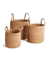 Seagrass Round Baskets With Long Handles Set of 3