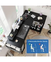 gaomon L Shaped Computer Desk with Power Outlets & Led Light, 49.6" Reversible Corner Computer Desk