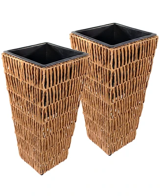 Indoor/Outdoor Hyacinth Poly-Wicker Tall Planters - 2pk 11"