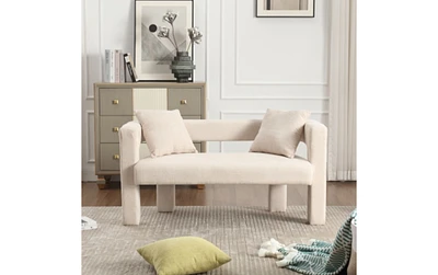 Modern Chenille Loveseat Bench, Comfy Upholstered 2-Seater Sofa for Living Room, Bedroom, & Leisure Areas-The Pop Home