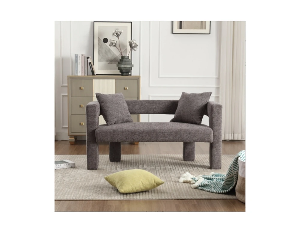 Modern Chenille Loveseat Bench, Comfy Upholstered 2-Seater Sofa for Living Room, Bedroom, & Leisure Areas-The Pop Home