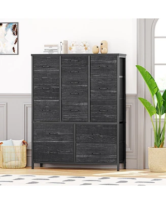 15 Drawers Fabric Dresser for Bedroom, Tall Vertical Storage Dresser & Chests of Drawers, Storage Drawer Organizer w/Metal Frame