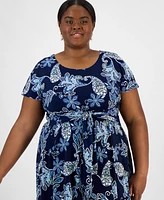 Robbie Bee Plus Size Printed Short-Sleeve Midi Dress