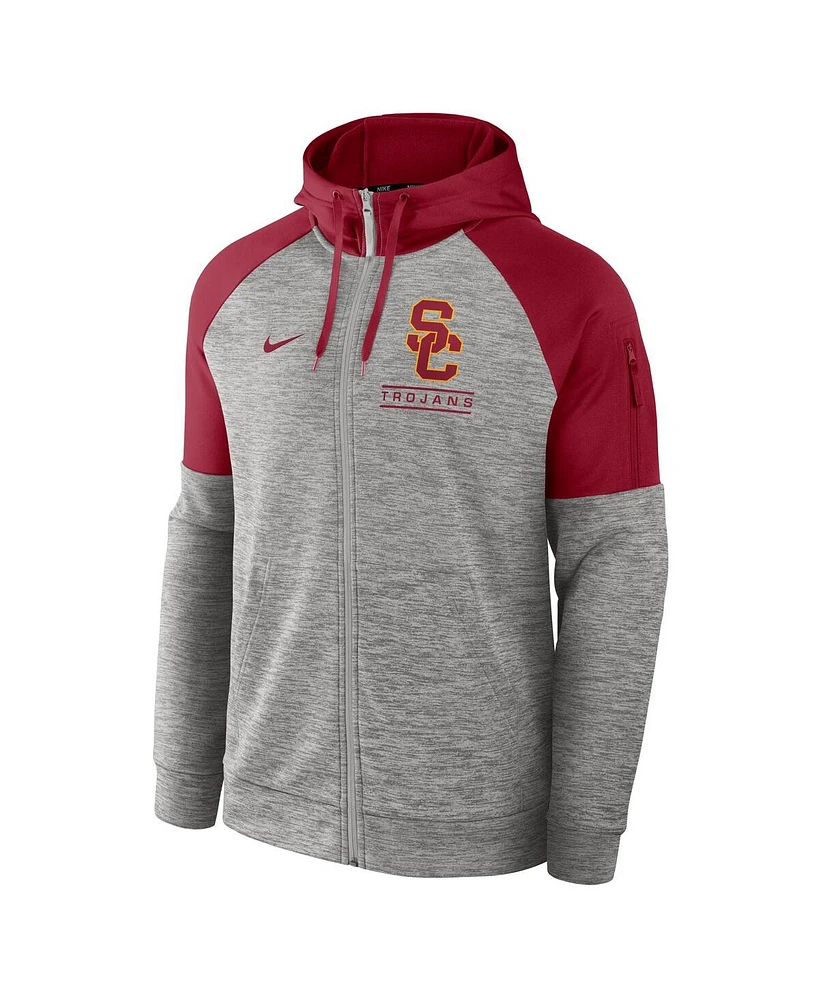 Nike Men's Heather Gray Usc Trojans Fitness Raglan Performance Full-Zip Hoodie