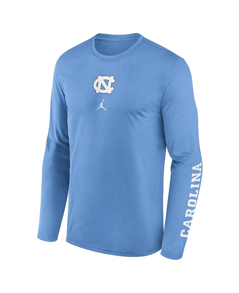 Jordan Men's Carolina light Blue North Tar Heels Primetime Center Lockup Two-Hit Legend Long Sleeve T-Shirt
