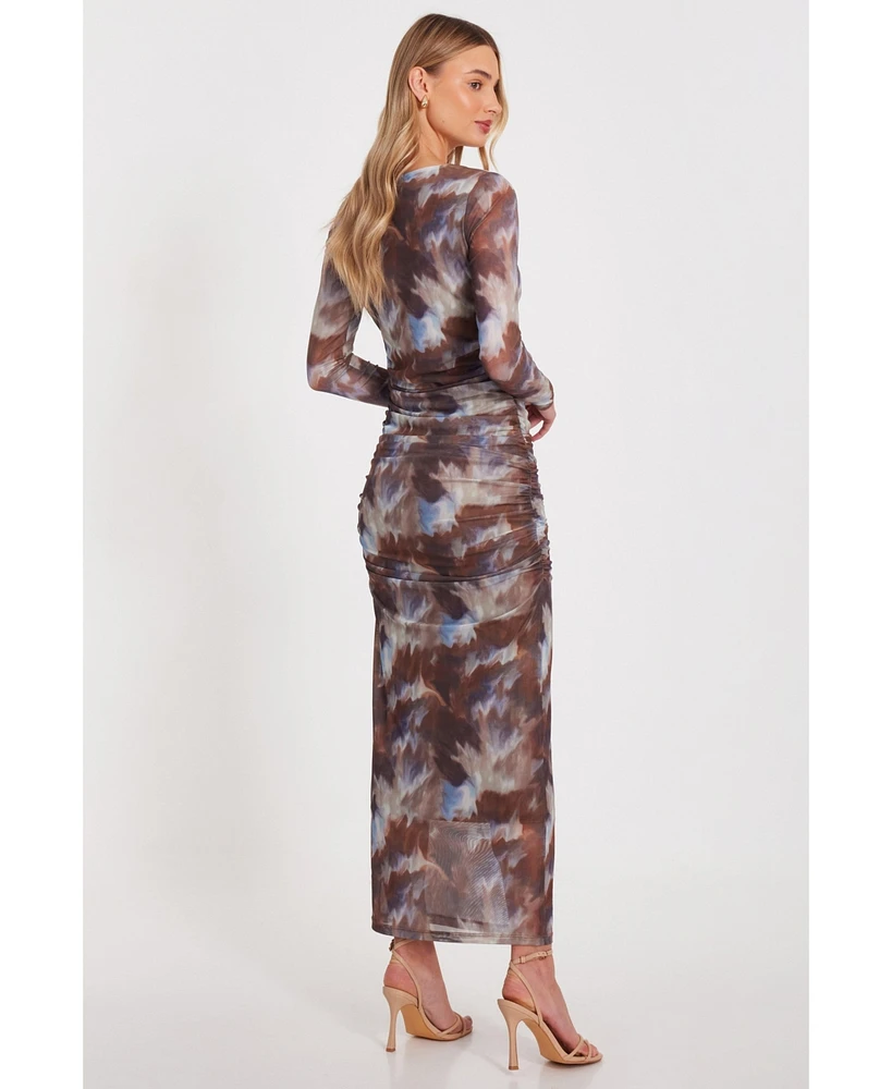 Quiz Women's Mesh Long Sleeve Maxi Dress