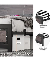 gaomon Queen Size Bed Frame with Headboard, Industrial Platform Bed Frame with Charging Station, No Box Spring Required, Easy to Assemble, Wooden Matt
