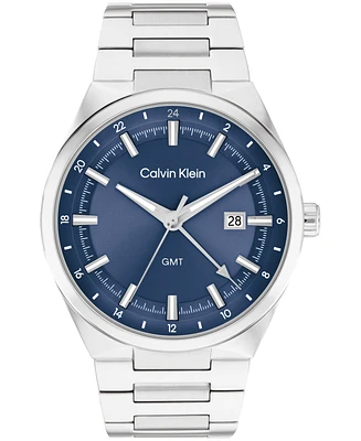 Calvin Klein Men's Distinguish Gmt Silver Tone Stainless Steel Bracelet Watch