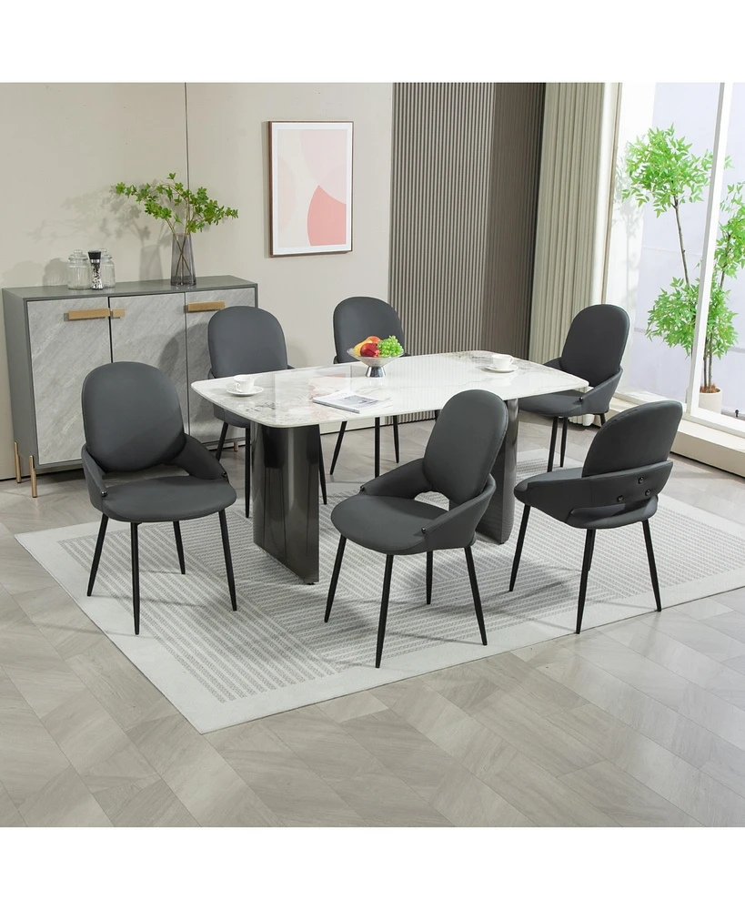 Dyhome Faux Leather Upholstered Dining Chairs, Set of 6