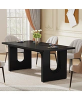 Tribesigns Modern Dining Table for 6 to 8 People, 71" Large Kitchen with Wood Pedestal Base, Rectangular Long Dinner Kitch