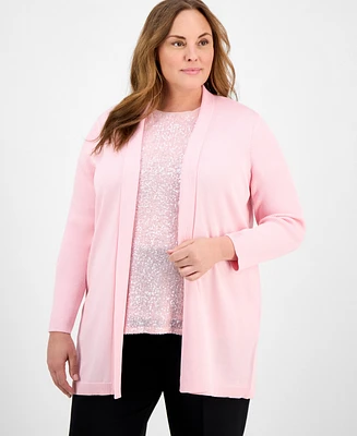 Anne Klein Plus Sonoma Open-Front Long-Sleeve Cardigan