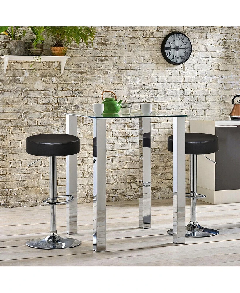 Gymax Set of 2 Adjustable Round Leather Seat Hydraulic Swivel Bar Stool