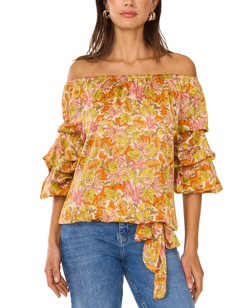 Vince Camuto Women's Printed Off-The-Shoulder Bubble 3/4-Sleeve Tie-Front Blouse