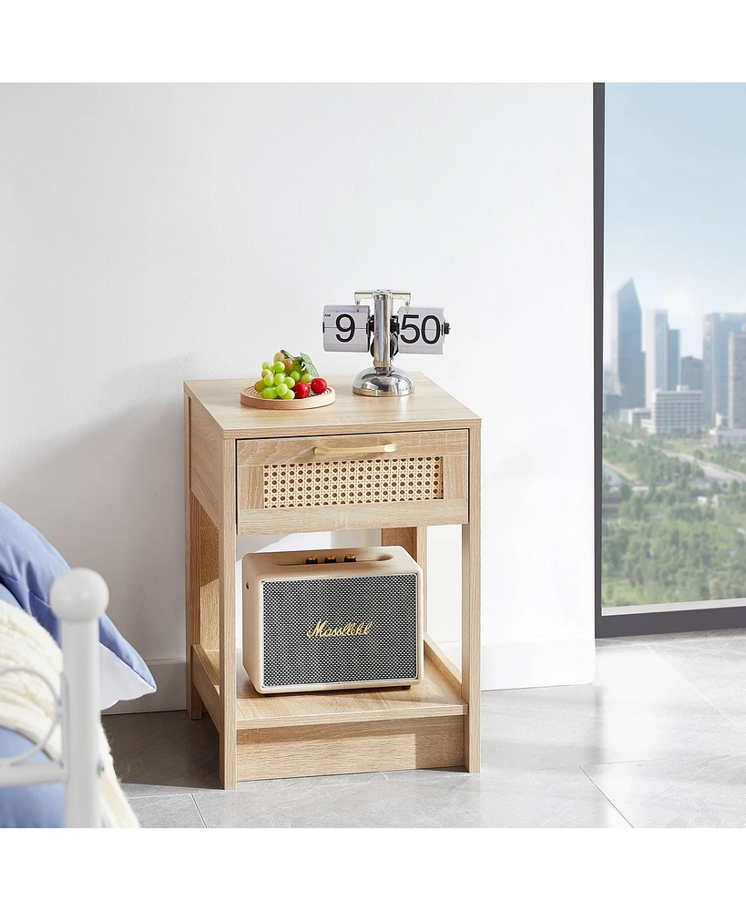 Slickblue Rattan End table with drawer, Modern nightstand, Side table