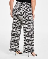 Nina Parker Plus Size Geo-Print Straight-Leg Sweater Pants