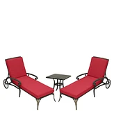 Lounge Chairs for Outside Set of 3 with Side Table & Cushion Patio Lounge Chairs Cast Aluminum Chaise Lounge Pool Chairs Outdoor Lounge Chairs, Bronze