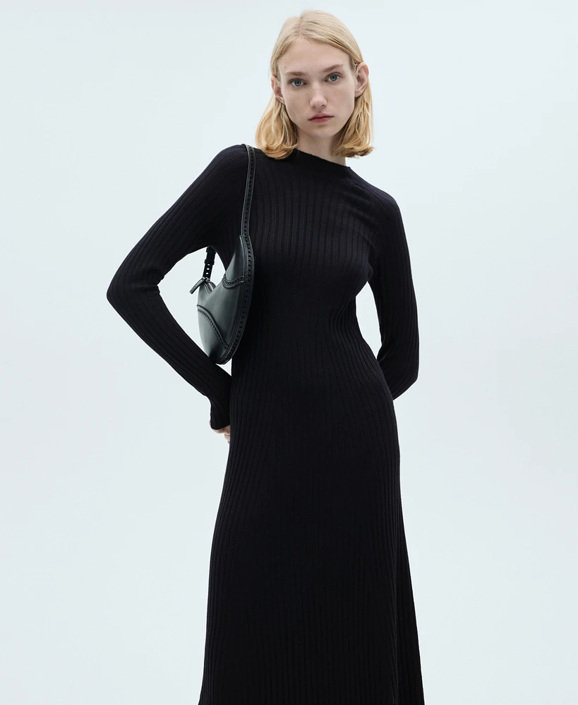 Mango Women's Perkins Collar Flared Knit Dress