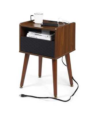 gaomon Mid Century Modern End Table with Charging Station, Nightstand with Usb Ports, Side Table for Living Room