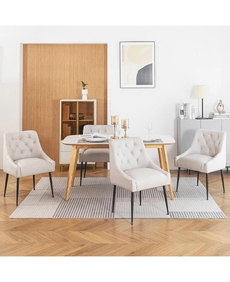 Dyhome Modern Dining Chairs Set of 4, Mid Century Kitchen Dining Chairs with 5.12” Cushions and Metal Legs, Upholstered Dining Chairs with Back