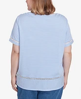 Alfred Dunner Plus Size Classic Striped Butterfly Short Sleeves Top