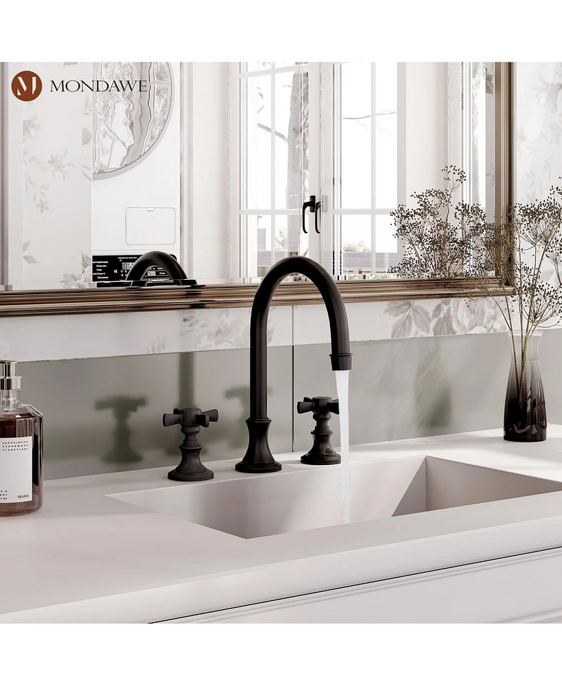Boyel Living Bathroom Faucets for Sink 3 Hole Gold, 8 Inch Widespread Bathroom Sink Faucet 2 Handles Mid-Arc Kitchen Faucets with cUPC Flexible Hose