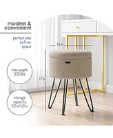 Nestl Boucle Round Ottoman with Hidden Storage – Modern Foot Stool, Makeup Vanity Small Rest
