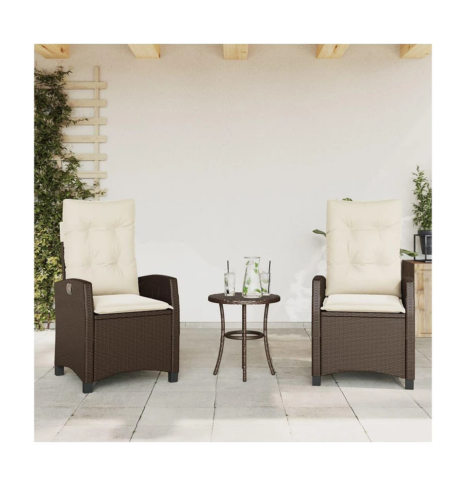 Reclining Patio Chairs 2 pcs with Cushions Brown Poly Rattan