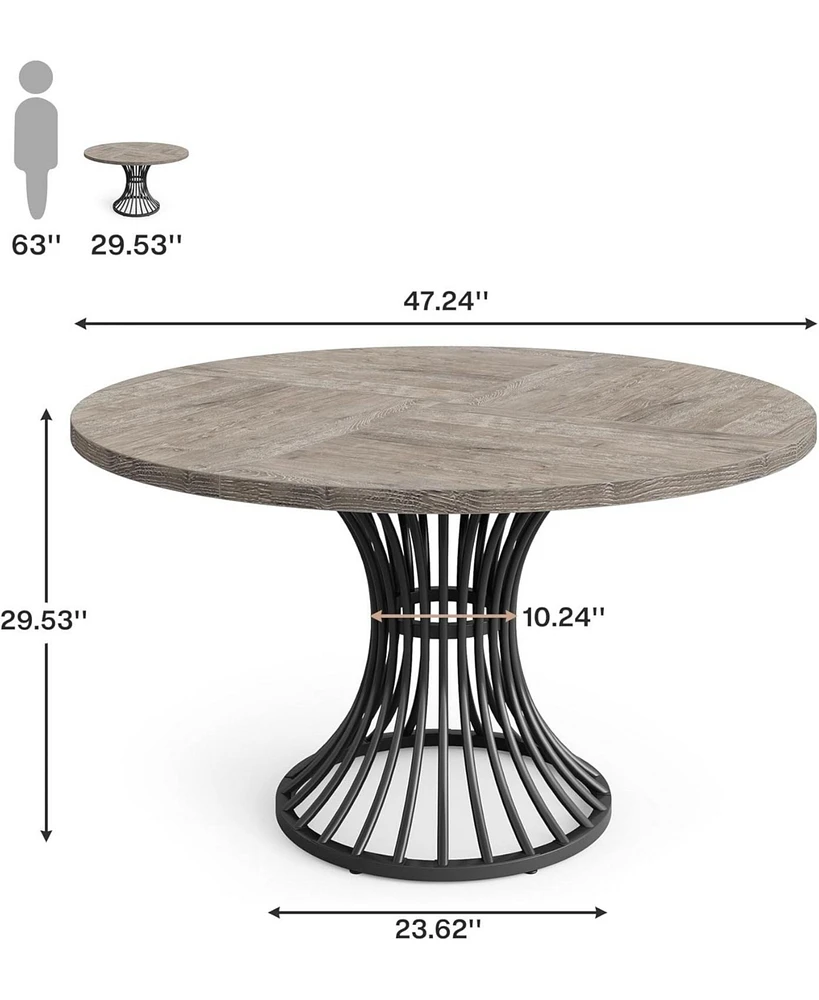 Tribesigns Round Dining Table for 4 People, 47'' Wooden Dinning Room Table, Circle Kitchen Table, Industrial Dinner Table with Metal Base for Kitchen,