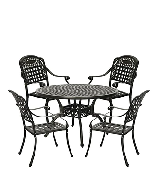 5pcs Patio Dining Set Cast Aluminium Outdoor Dining Set Patio Bistro Set 4 Outdoor Dining Chairs & 47 Inches Round Dining Table for Balcony Porch Back