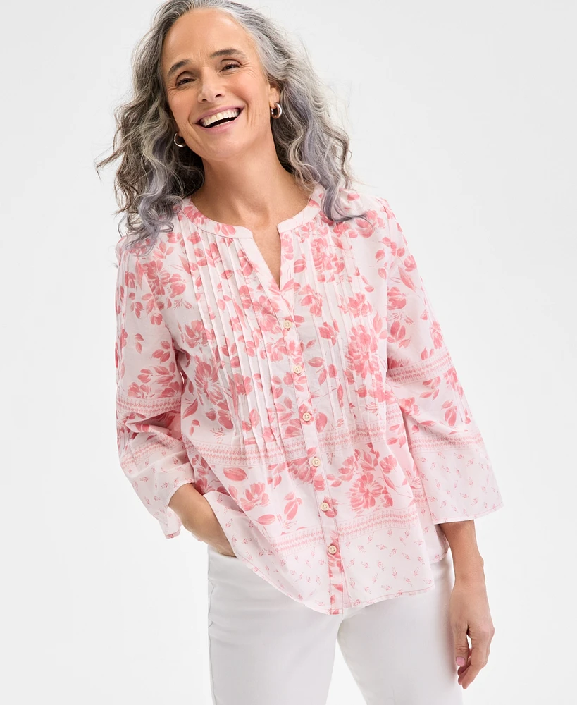 Style & Co Women's Cotton Printed 3/4-Sleeve Blouse, Exclusively at Macy's