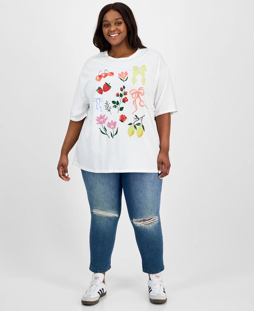 Grayson Threads, The Label Trendy Plus Floral & Ribbon Graphic T-Shirt