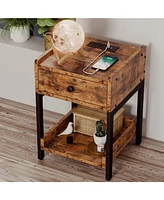 Likimio Nightstand, Bedside Table with Charging Station