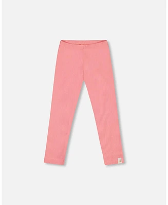 Deux par Deux Toddler Girls Flat Back Rib Leggings Coral Pink - Toddler|Child