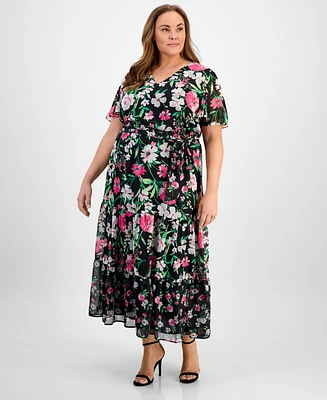 Kasper Plus Size Floral-Print Maxi Dress