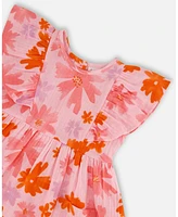 Deux par Deux Big Girls Printed Muslin Dress Pink And Coral Flowers
