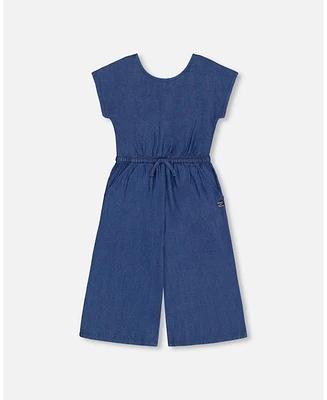 Deux par Deux Toddler Girls Chambray Jumpsuit Navy Blue - Toddler|Child