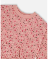 Deux par Deux Toddler Girls Printed French Terry Sweatshirt Old Pink And Flowers - Toddler|Child
