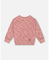 Deux par Deux Toddler Girls Printed French Terry Sweatshirt Old Pink And Flowers - Toddler|Child